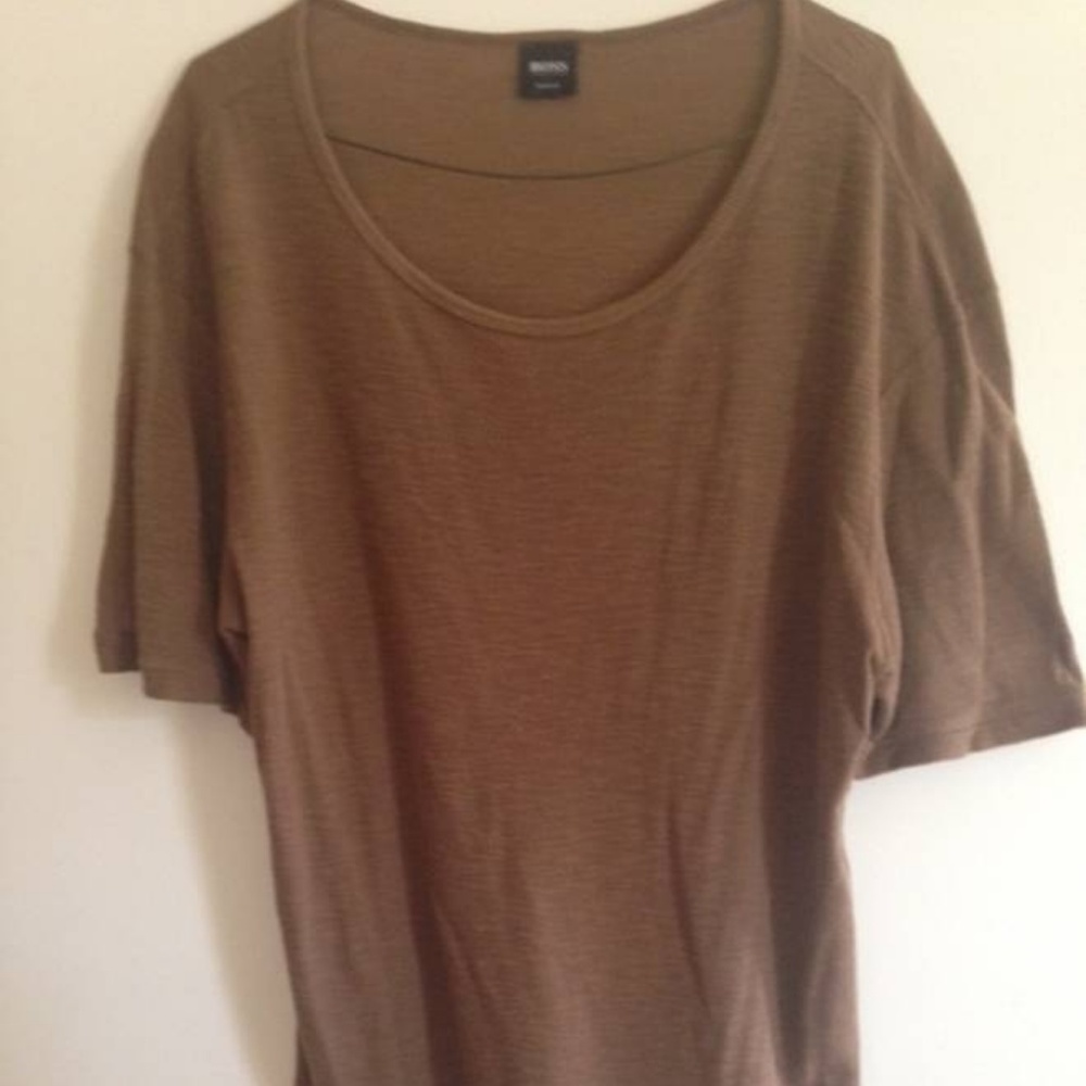 Hugo Boss Brown Thermal Scoop Neck T-Shirt
